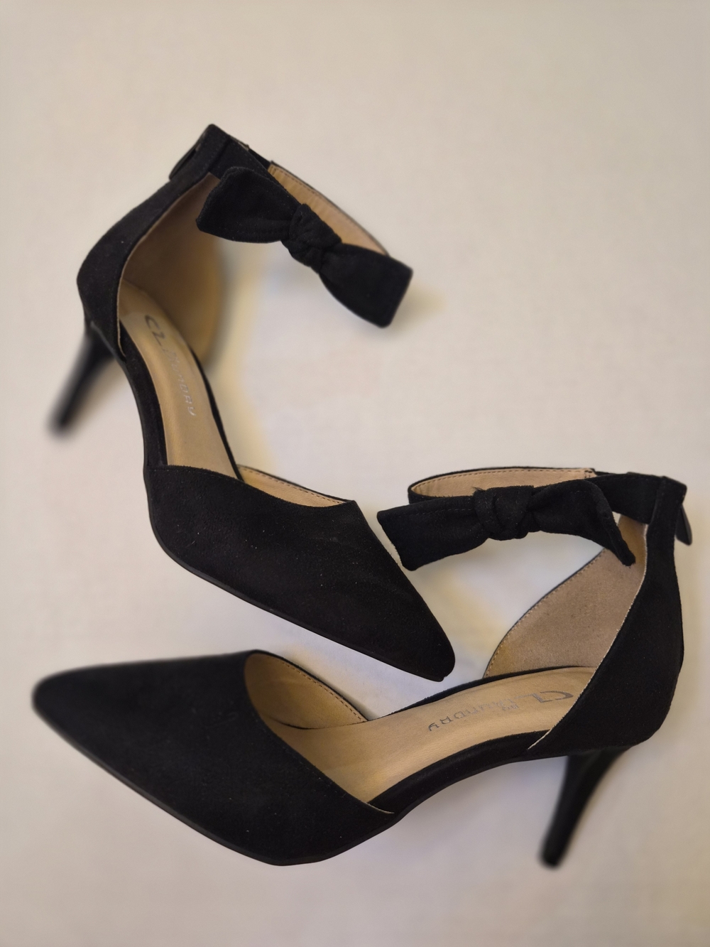 CL by Laundry Black Pointed-Toe Ankle-Bow Stiletto Heels